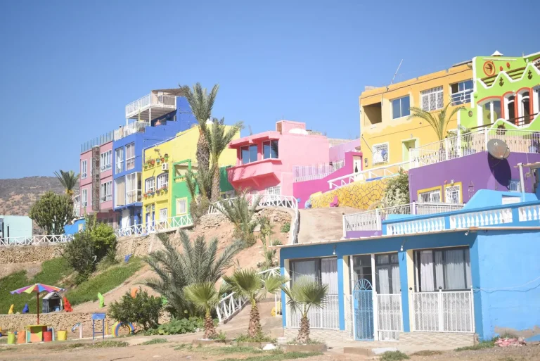 The colorful houses in the fishing village of Aghroud near Agadir