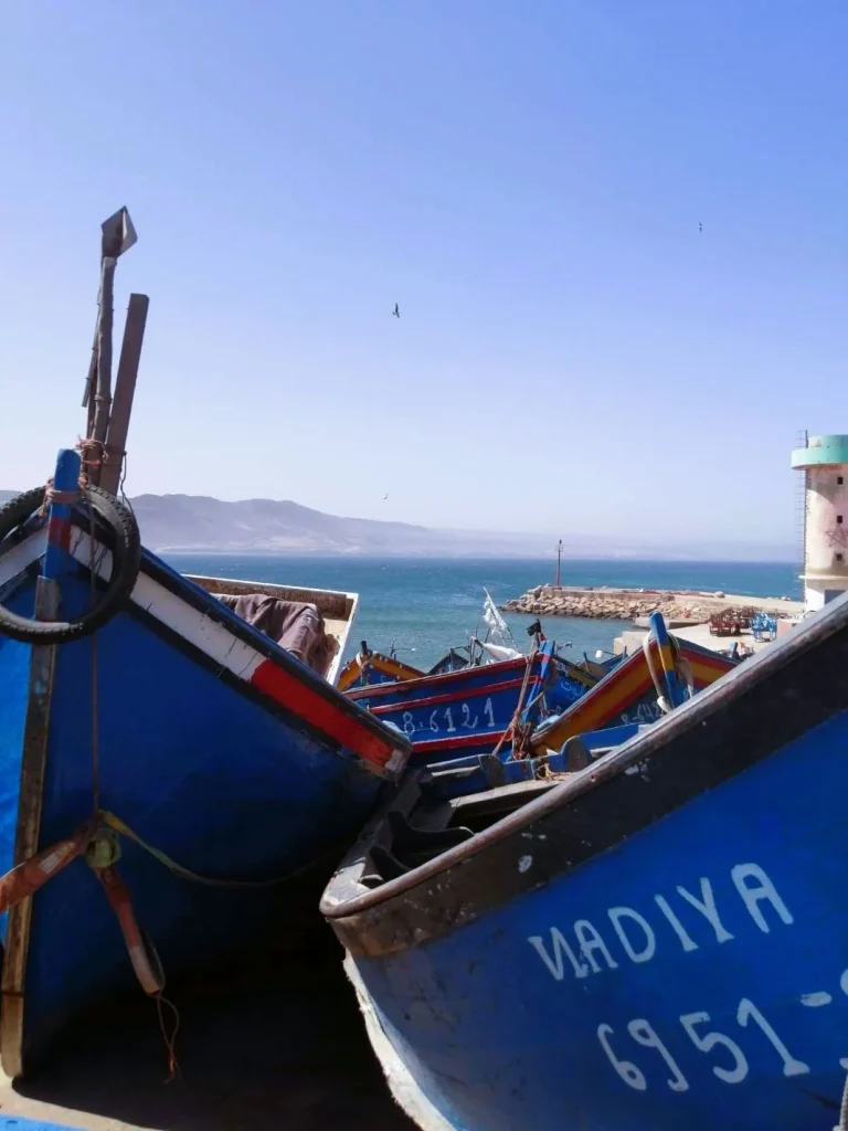 View of the spot The Bay in Imsouane from the fishing harbor